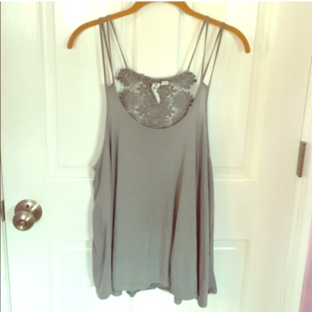 Grey Crochet Lace Back Tank Top